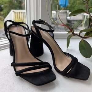 Sam Edelman Black Suede Ankle-Strap Block Heel Sandals